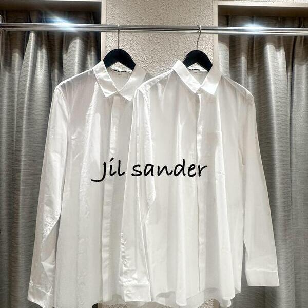 【タグ付き】美品　JIL SANDER 半袖チュニックM 白・水色縦線　現行 タグ付き】美品 JIL SANDER 半袖チュニックM 白・水色縦線 現行